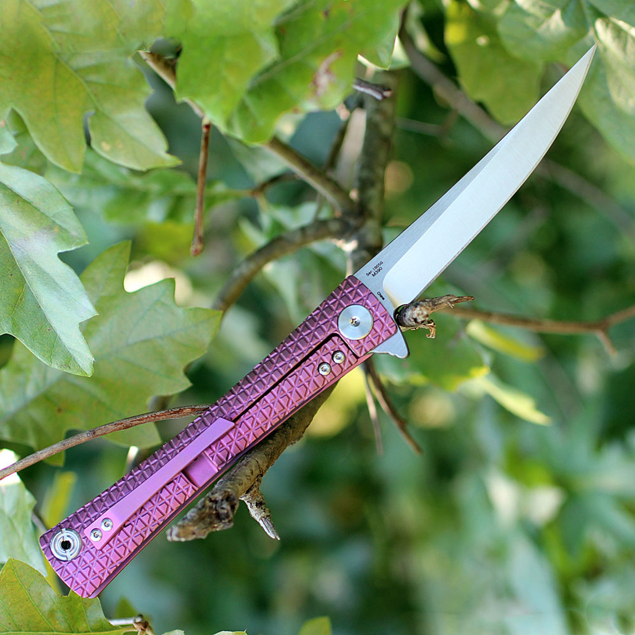 Artisan ATZ1805GREM S Waistline, 4" M390 Plain Blade, Purple Titanium Handle