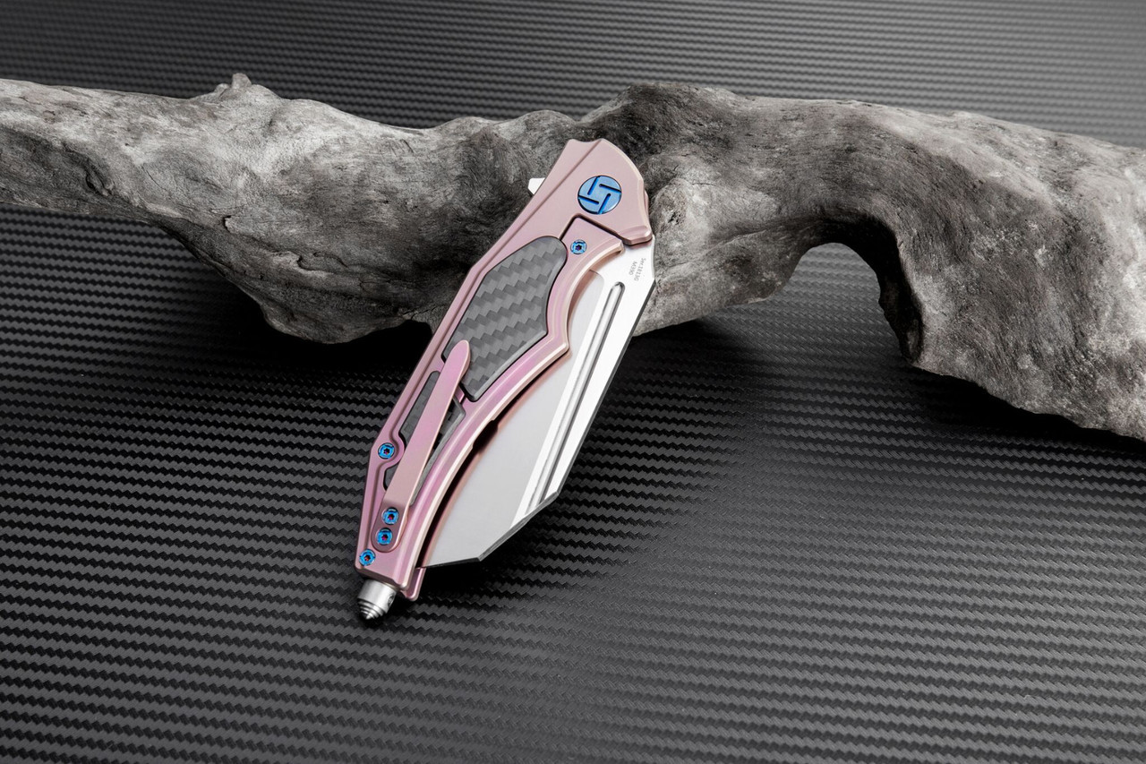 Artisan Apache ATZ1813GREM, 3.82" M390 Plain Blade, Rose Titanium/Carbon Fiber Handle