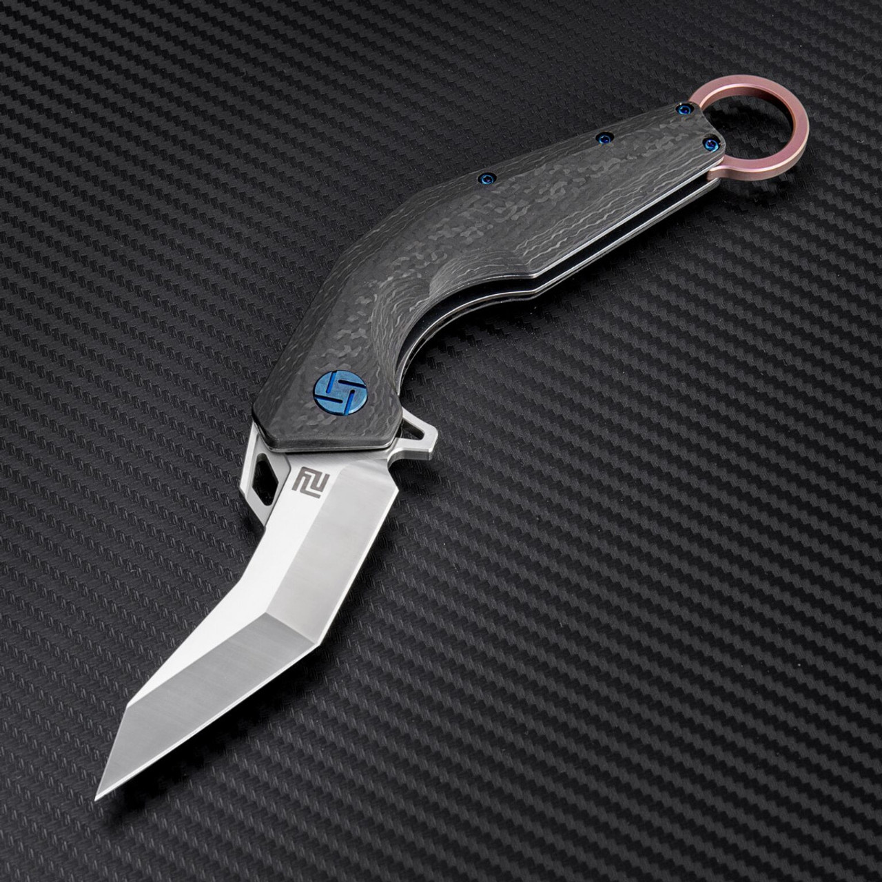 Artisan Cobra ATZ1811GREM, 3.15" M390 Plain Blade, Rose Carbon Fiber Handle