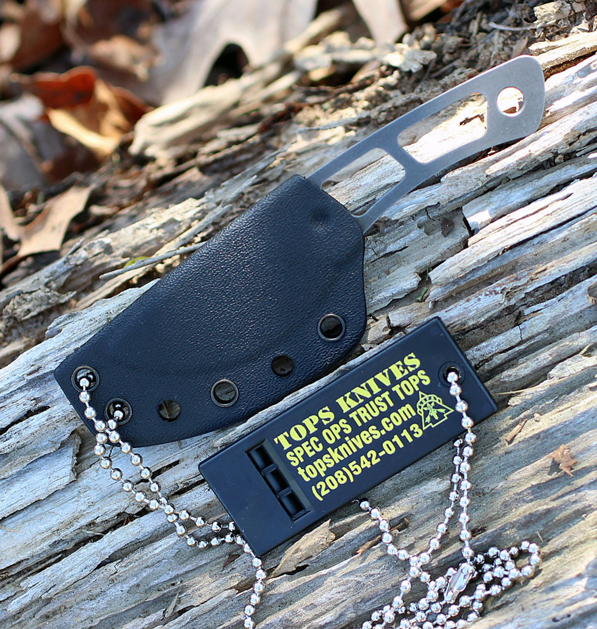 TOPS TBKP01 Backup Neck Knife, 2.38" 1095 Plain Blade, Skeletonized Handle