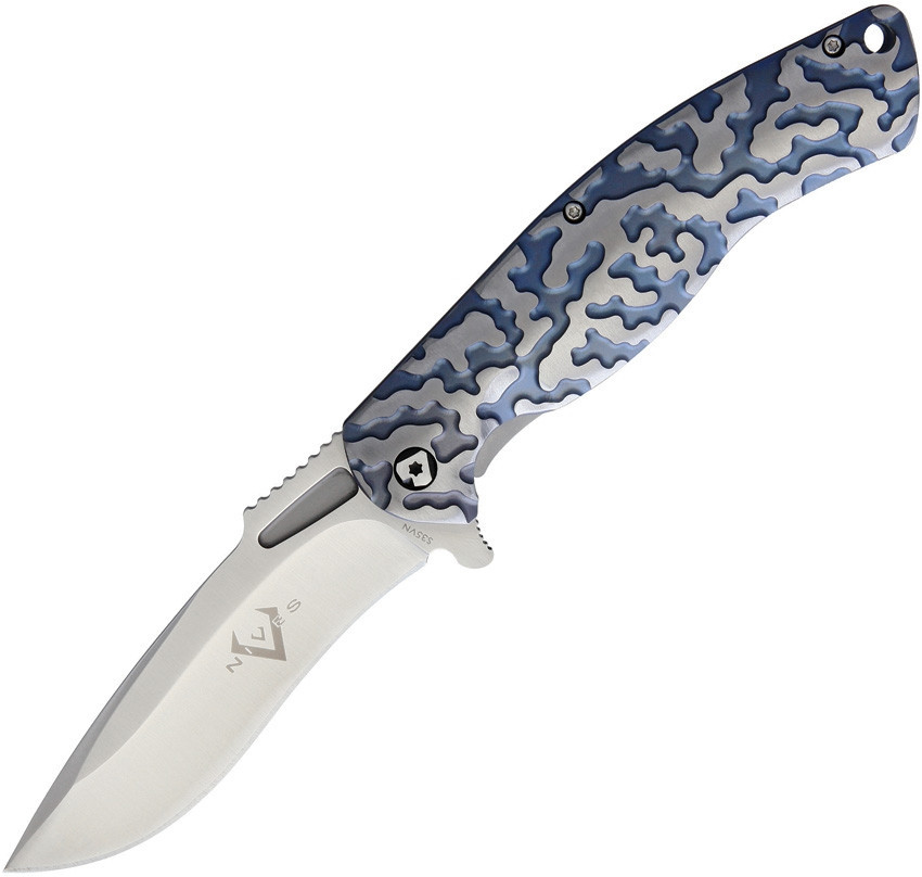 V Nives 30039 Atmosphere, 3.4" CPM-S35VN Plain Blade, Blue Titanium Handle
