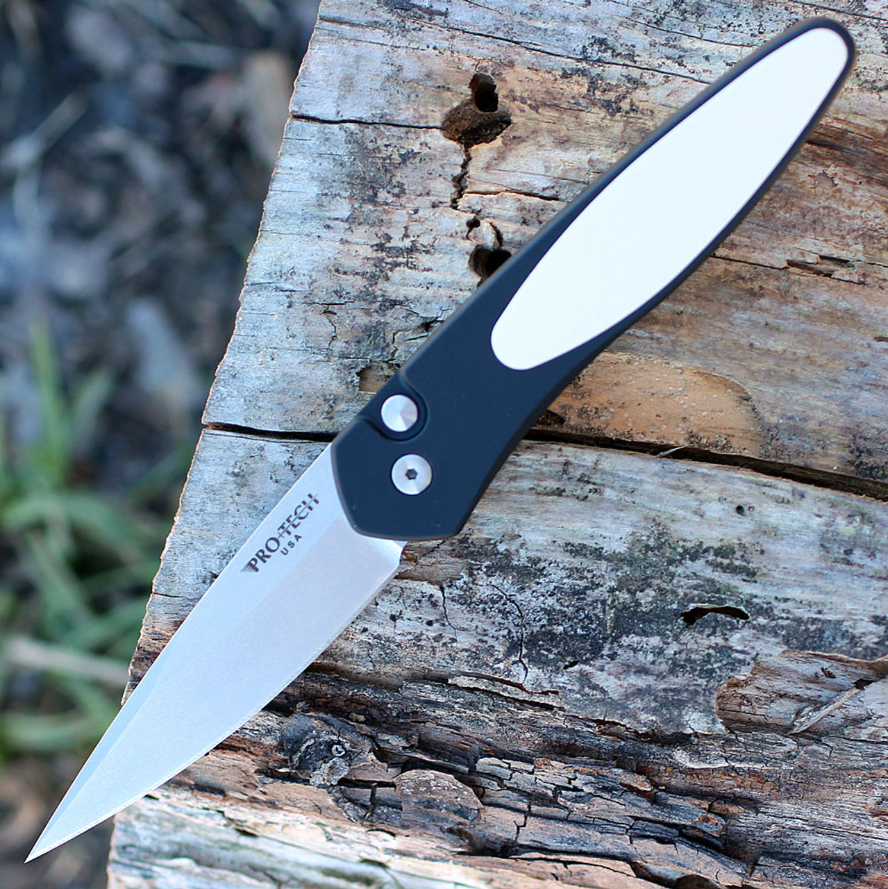 Pro-Tech Newport Tuxedo Automatic 3451, 3.0" CPM-S35VN Stonewash Spear Point Blade, Titanium w/Ivory Micarta Inlays Handle