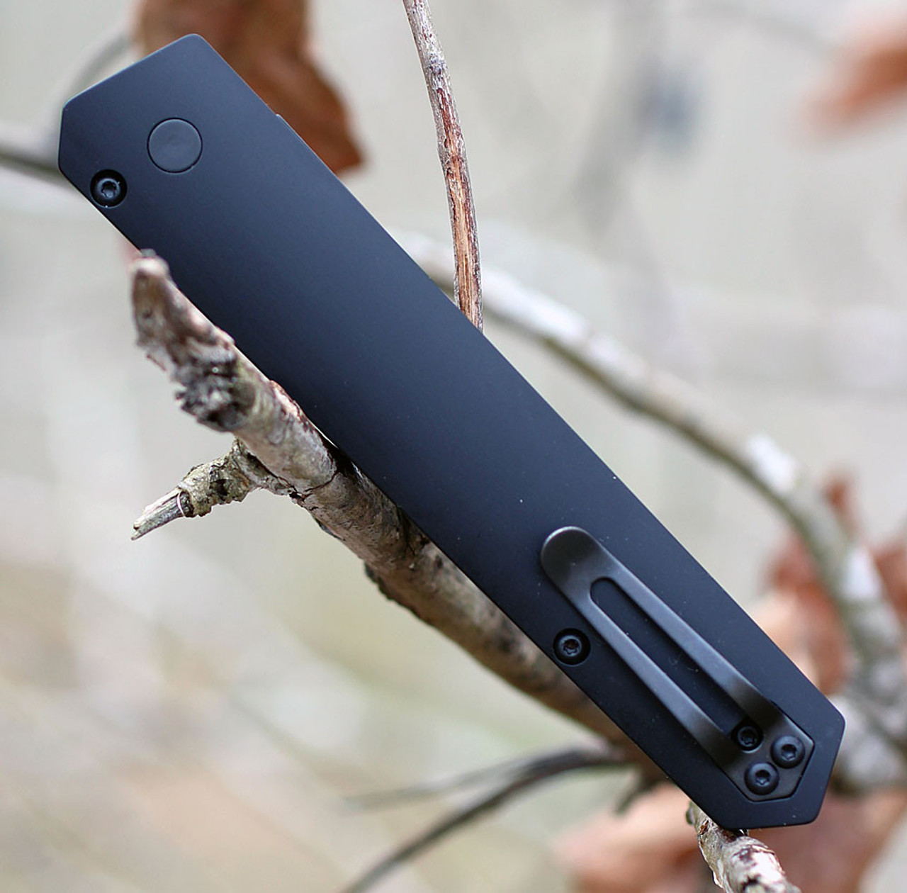 Boker Plus Kwaiken Automatic (06EX292)3.5" 154CM Black Straight Back Plain Blade, Black Aluminum Handle with Push Button Open