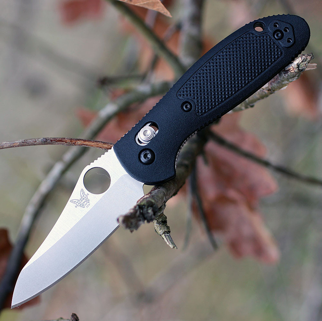 Benchmade Mini Griptilian 555-S30V, 2.91" S30V Sheepsfoot Plain Blade, Black Noryl GTX Handle