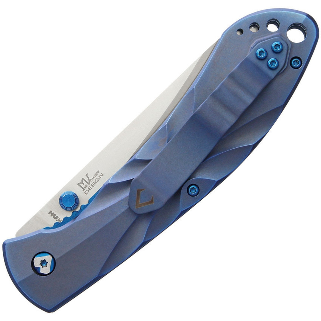 V Nives 30091 Poseidon, 3.5" 154CM Plain Blade, Blue Titanium Handle