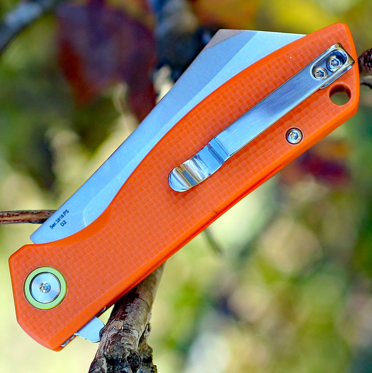 Artisan Tomahawk   ATZ1815PSOEF, 2.36" D2 Steel Tanto Blade, Orange G10 Handle