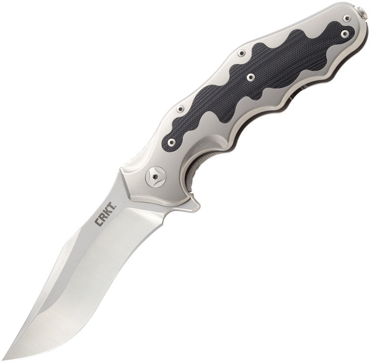 CRKT Ken Onion Motley (CRK210CFXP) 3.875" Sleipner Clip Point Plain Blade, Matte Finished Titanium Handle with Gray Carbon Fiber Inlay