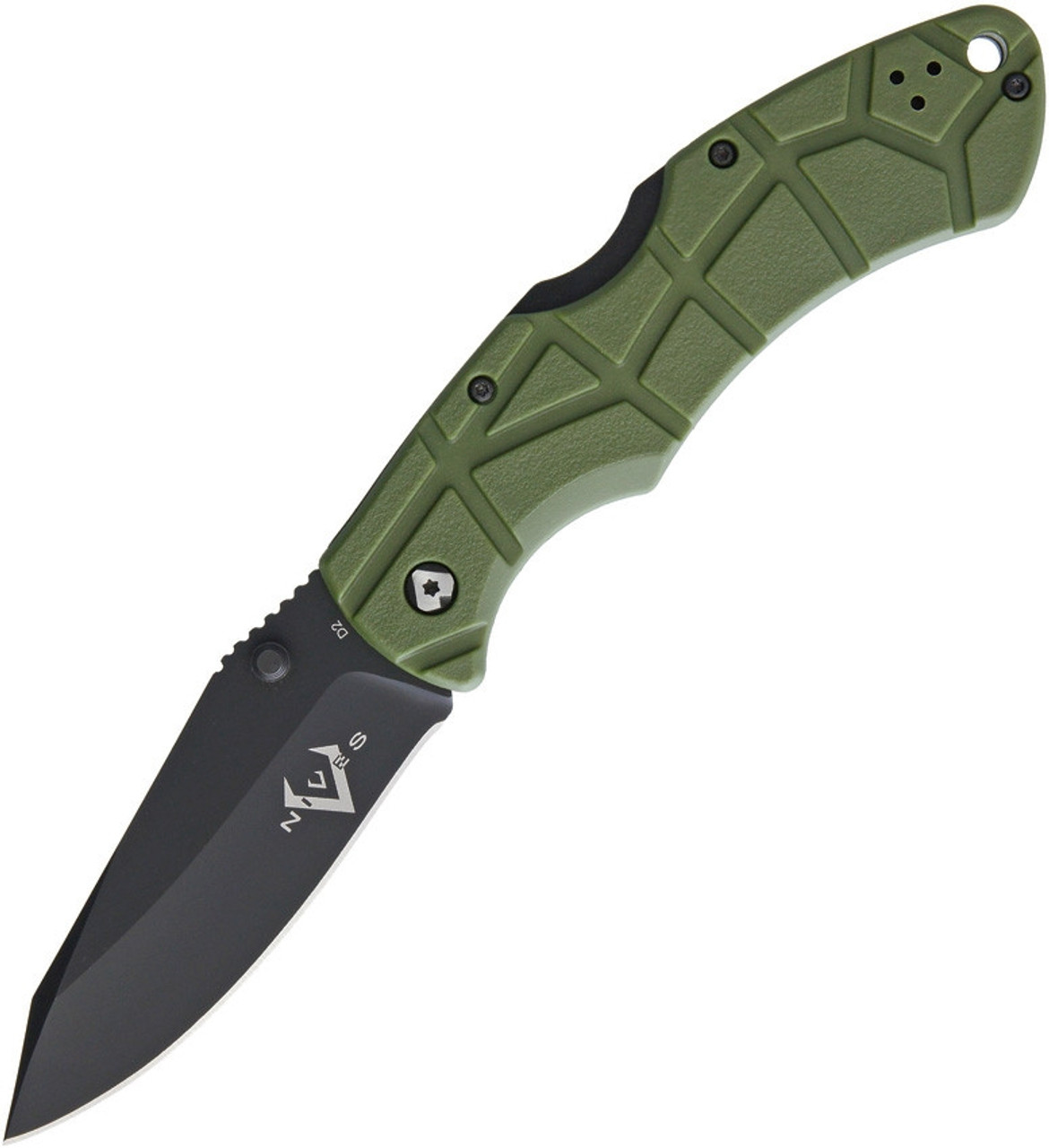 V Nives 30312 Rocky 2, 3.25" Black D2 Plain Blade, Green FRN Handle