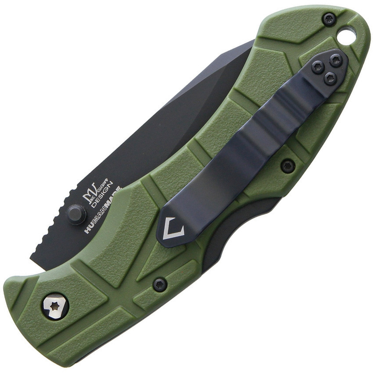 V Nives 30312 Rocky 2, 3.25" Black D2 Plain Blade, Green FRN Handle