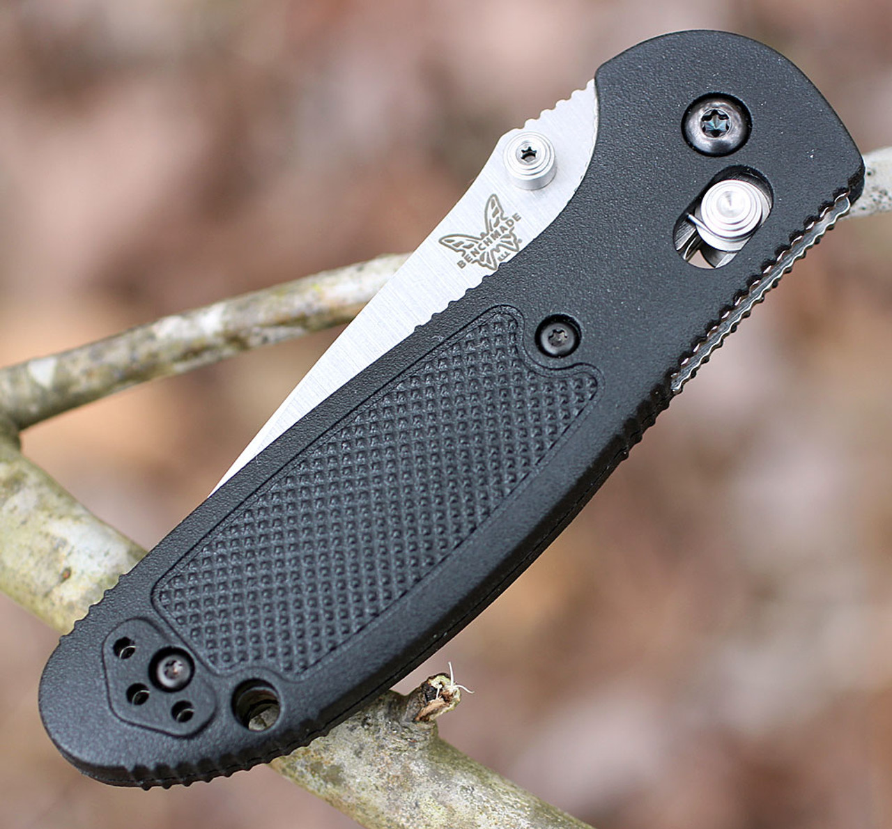 Benchmade Mini Griptilian 556-S30V, 2.91" S30V Drop Point Plain Blade, Black Noryl GTX Handle