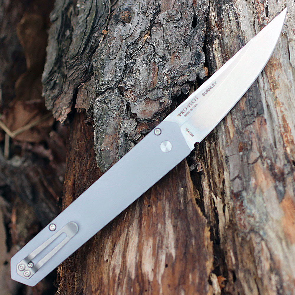 Boker Plus Kwaiken Automatic 06EX290 profile view showing 3.5 inch 154CM two-tone stonewashed blade and gray CNC-milled aluminum handle.