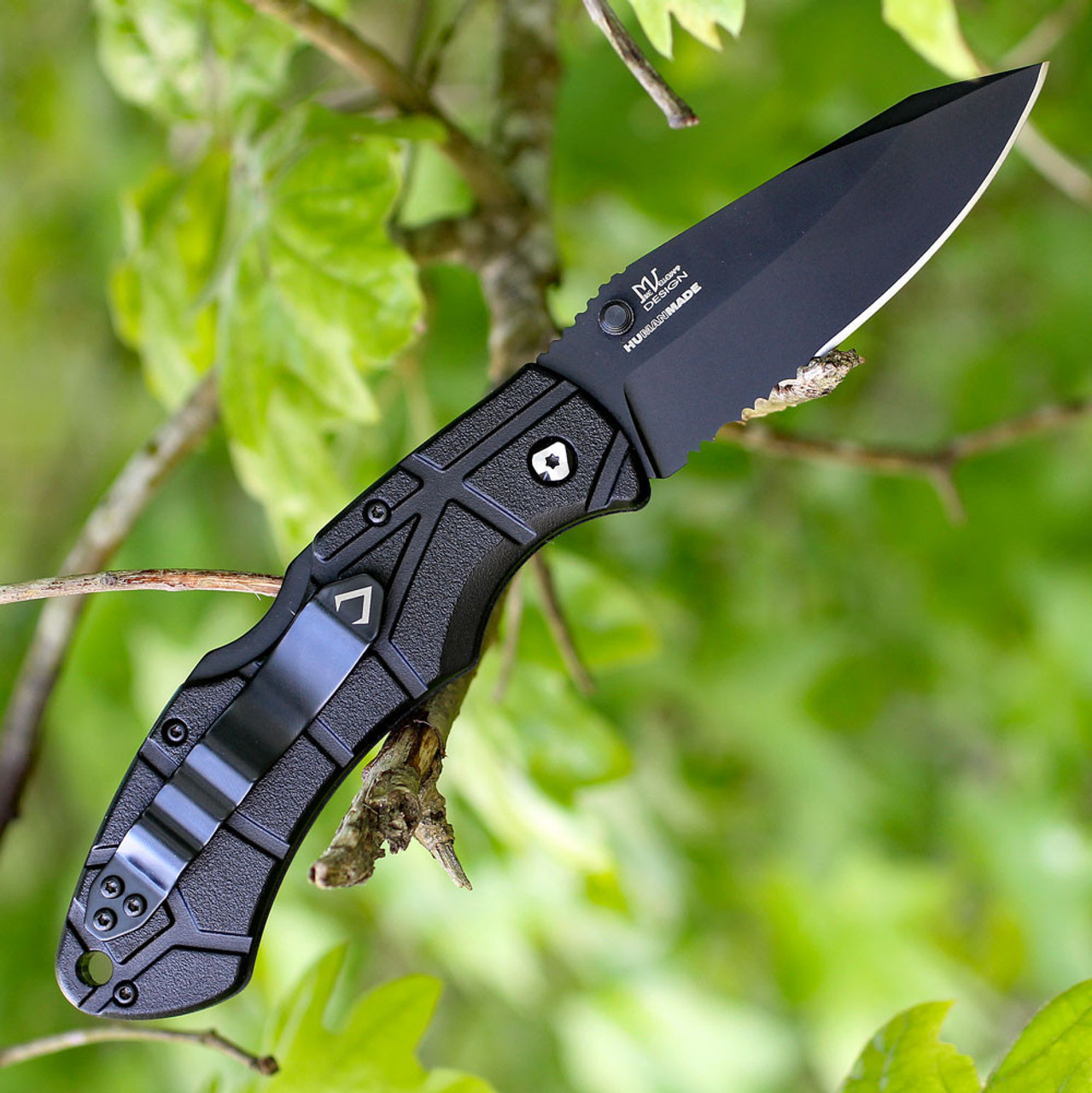 V Nives 30206 Rocky 2, 3.25" Black D2 Combo Blade, Black FRN Handle