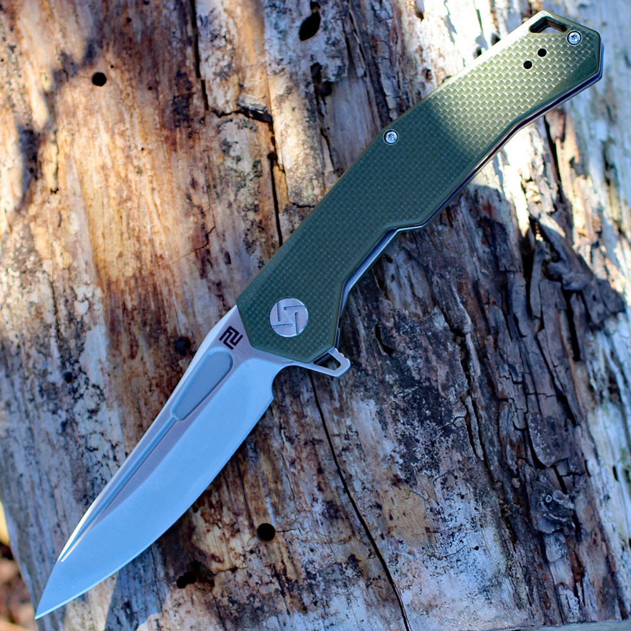 Artisan Zumwalt ATZ1808PGNF, 3.94" D2 Plain Blade, Flat Green G-10 Handle