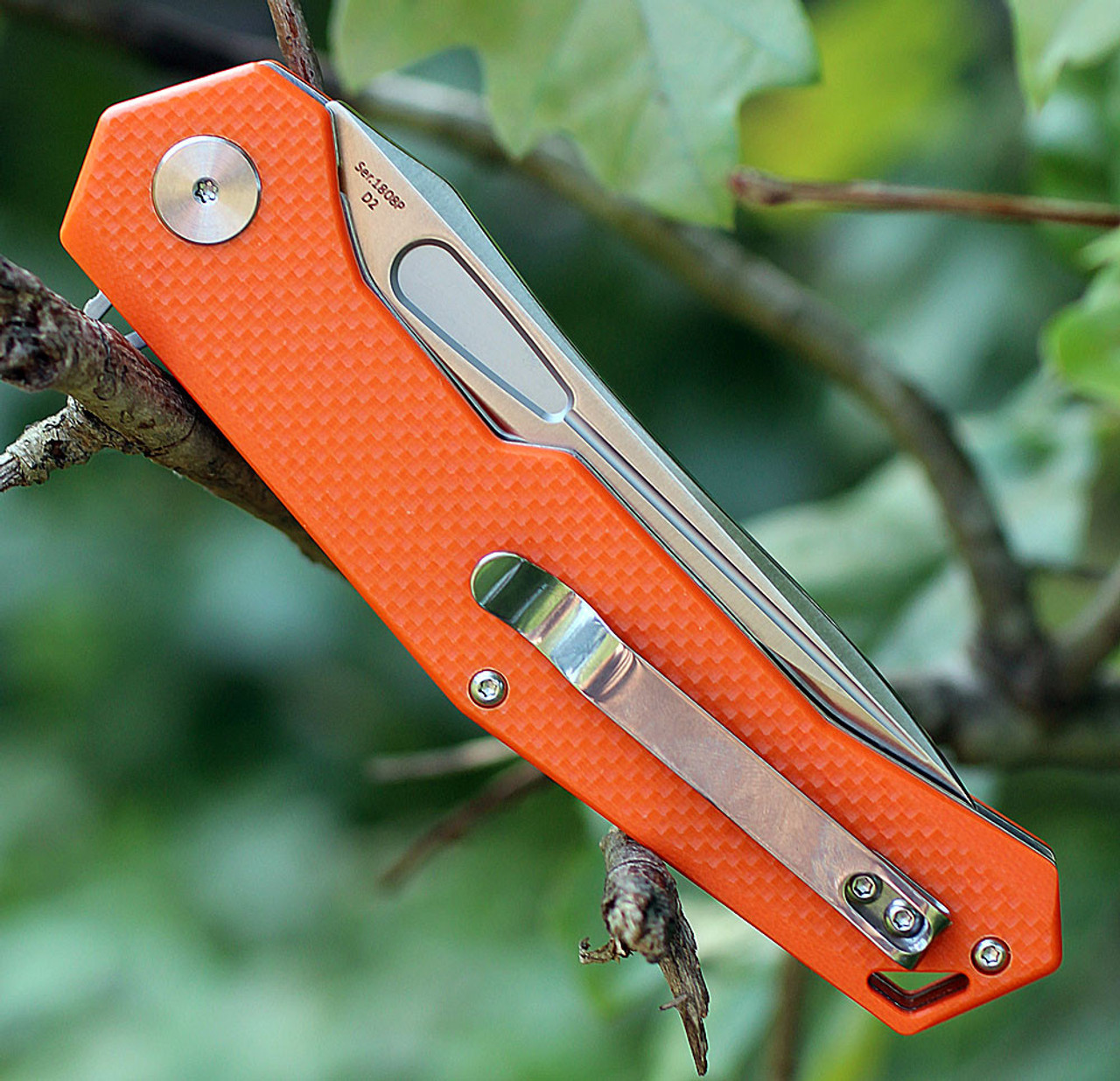 Artisan Zumwalt ATZ1808POEF, 3.94" D2 Plain Blade, Flat Orange G-10 Handle