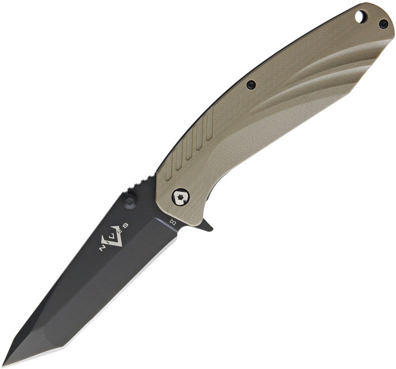 V Nives 30114 SFL Tanto, 3.5" Black D2 Plain Blade, Coyote Snow G-10 Handle