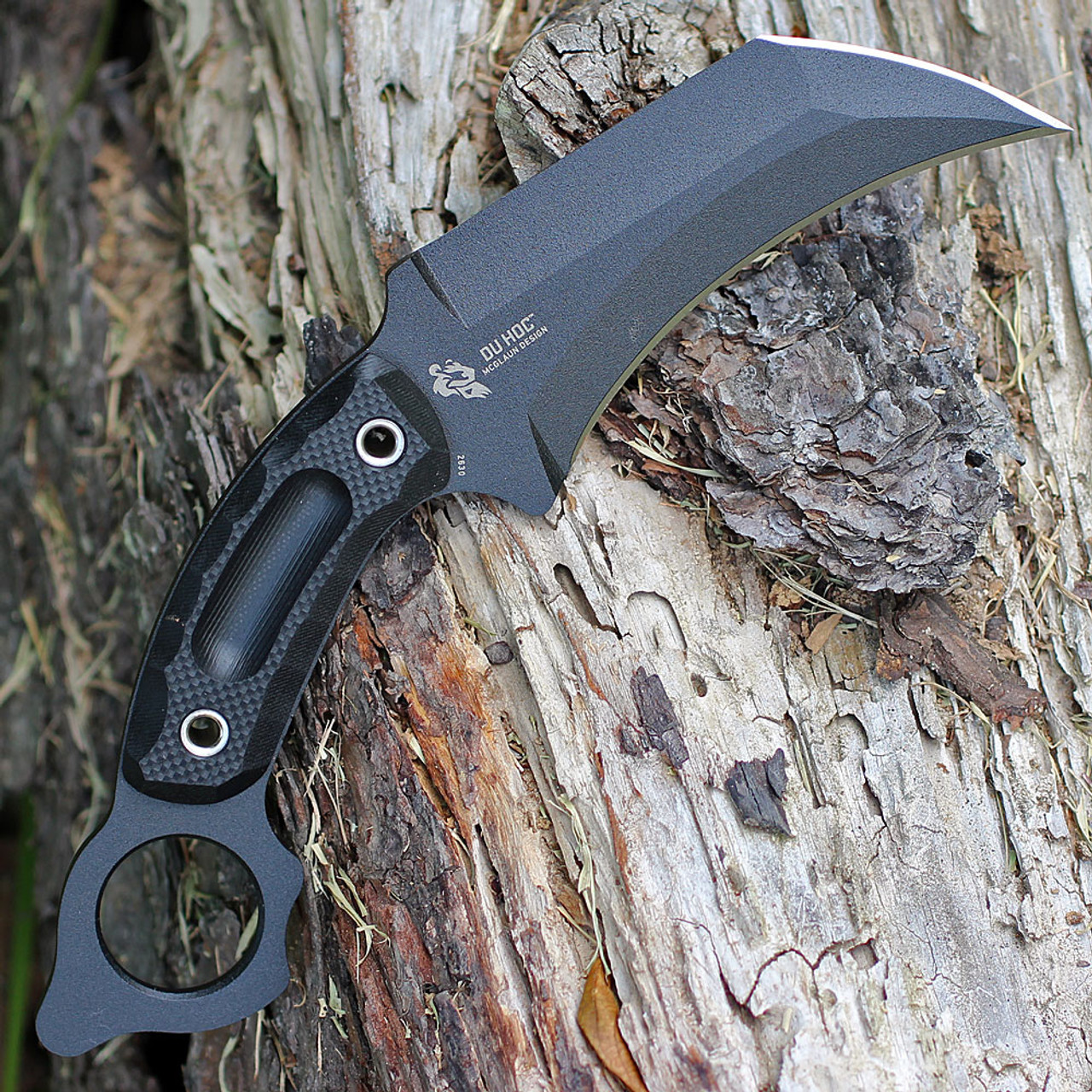 CRKT Du Hoc (CR2630) 5" SK-5 Black Powder Coated Karambit Plain Blade, Black G-10 Handle, Black Glass Reinforced Nylon Belt Sheath