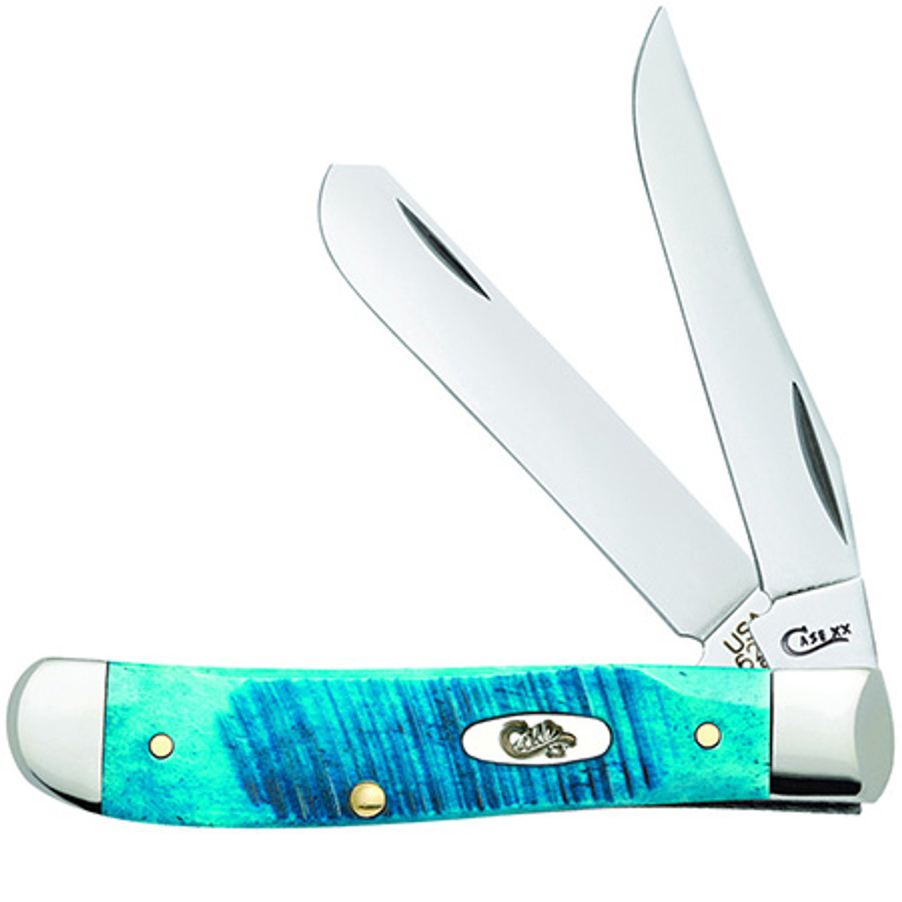 CASE MINI TRAPPER 25593, 3 1/2" CLOSED LENGTH SS BLADE, CARIBBEAN BLUE JIG BONE HANDLE