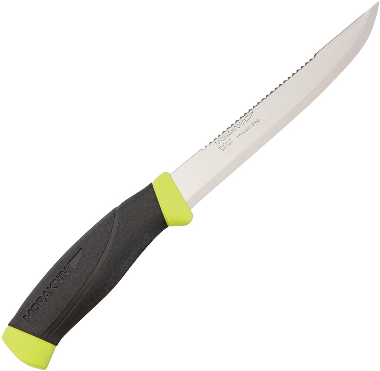 Mora Fishing Comfort Scaler, 5 3/4" Stainless Blade, Black Rubber Handle with Lime Green Trim