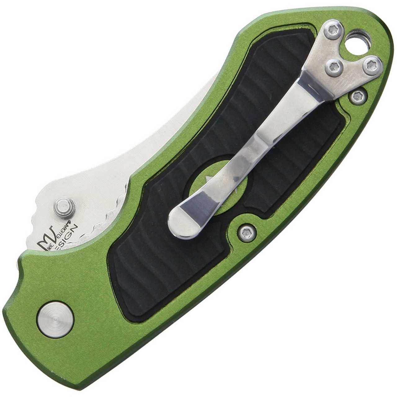 V Nives 30152 Stout, 2.5" 8Cr14MoV Plain Blade, Green Aluminum, Black Rubber Inlay Handle