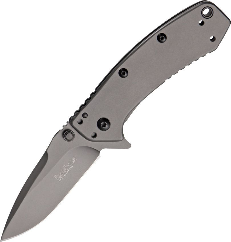 Kershaw Cryo 1555TI Rick Hinderer design open profile view showing the gray titanium carbo-nitride blade and stainless steel handle.