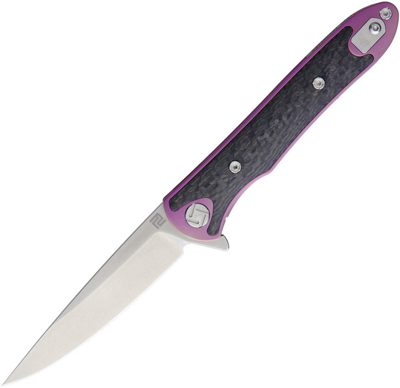 Artisan ATZ1707GRE Shark, 3.94" S35VN Plain Blade, Purple Titanium TC4 Handle