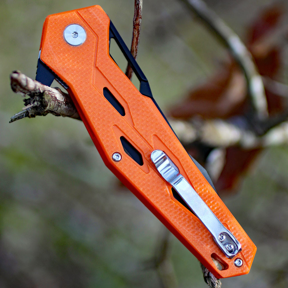 Artisan Interceptor ATZ1812PBOE, 3.54" D2 Black Tanto Blade, Orange G10