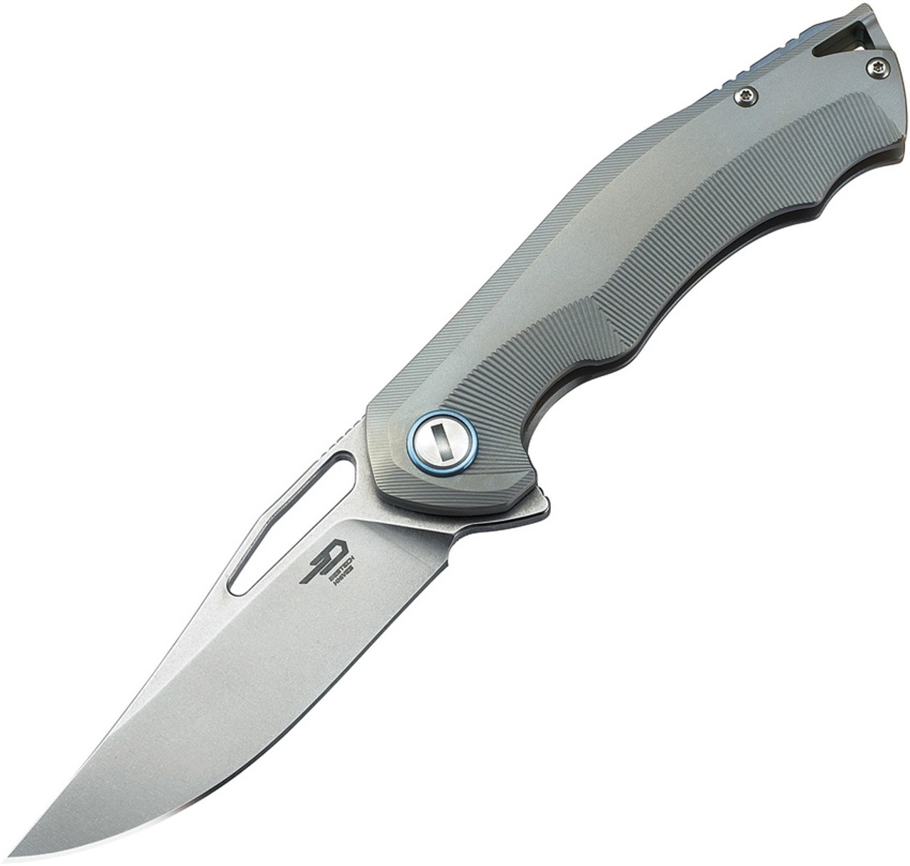 Bestech Knives BTKT1708B Tercel Frame Lock, 3.50" CPM-S35VN Stonewash Blade, Gray Titanium Handle