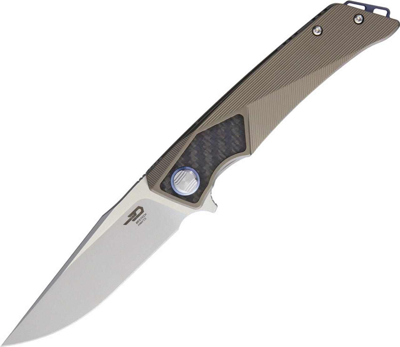 Bestech Knives BTKT1804D Sky Hawk Frame Lock, 3.50" CPM-S35VN Bead Blast Blade, Bronze Titanium Handle
