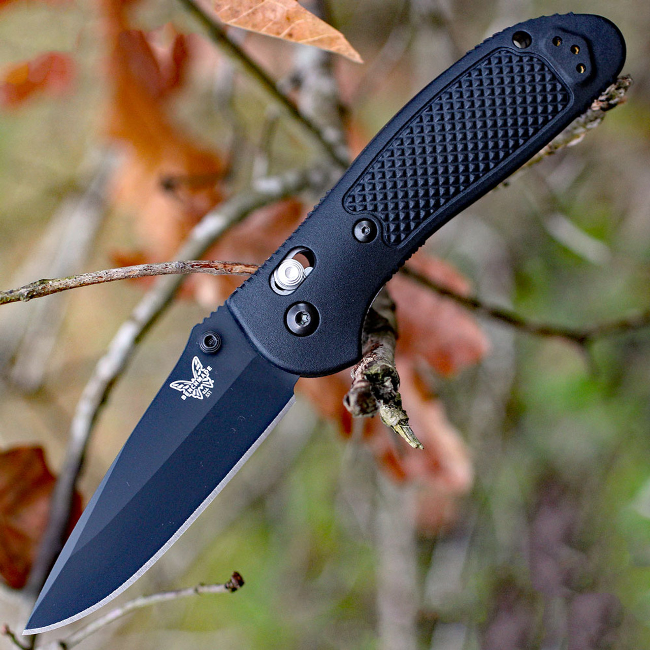 Benchmade Griptilian 551BK-S30V, 3.45" S30V Drop Point Plain Black Blade, Black Noryl GTX Handle