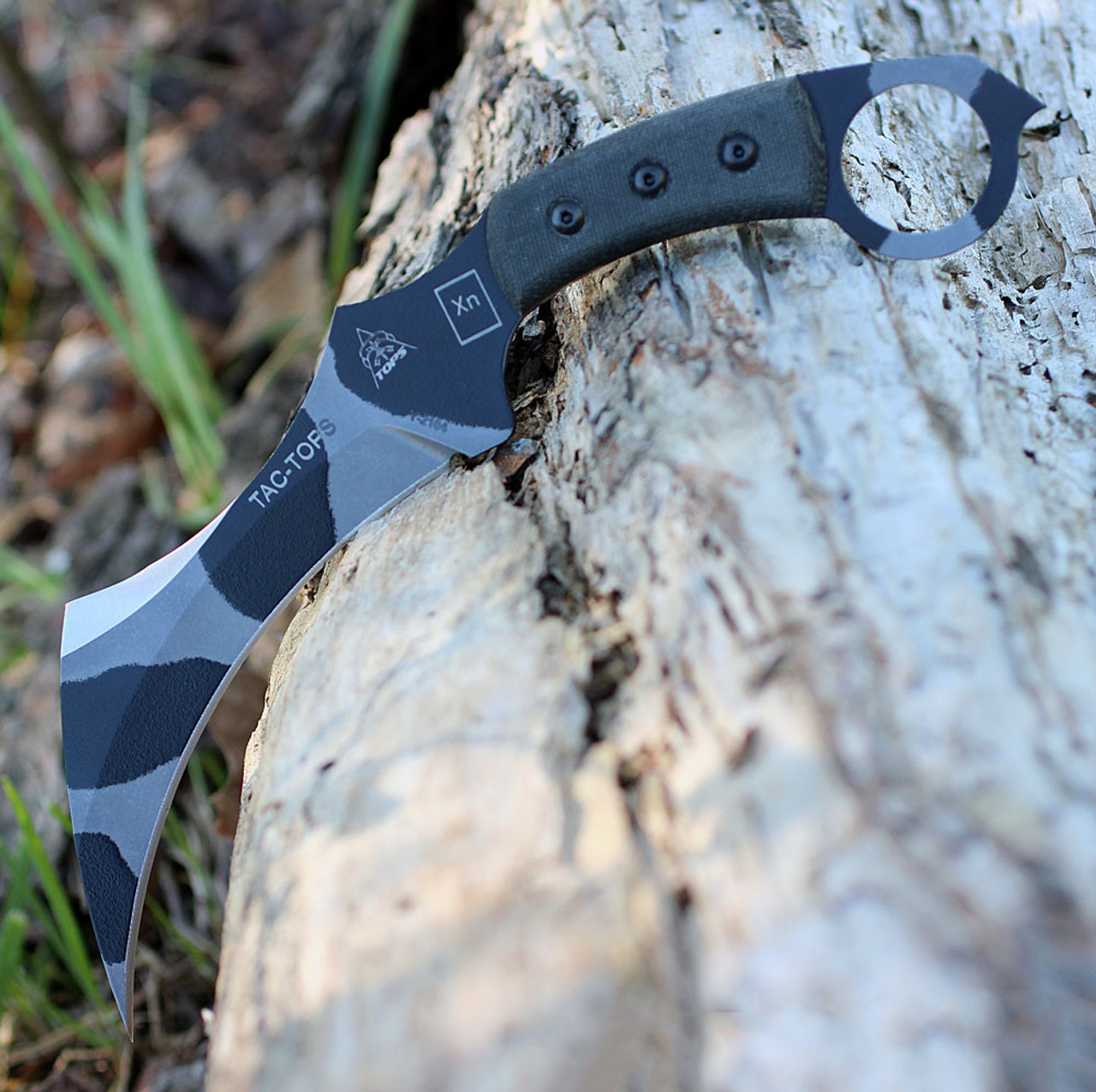 TOPS Tac-Tops Karambit TAC-01C, 7.13" 1095 Camo Rocky Mountain Karambit Blade, Micarta Handle