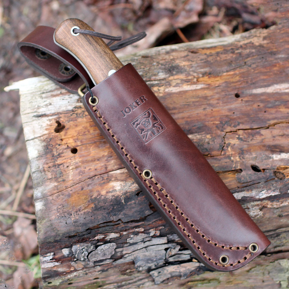 Joker Bushcraft Messer Erizo CB75, Bocote Holzgriff – 7,5 Cm MOVA Klinge, Mit Lederscheide