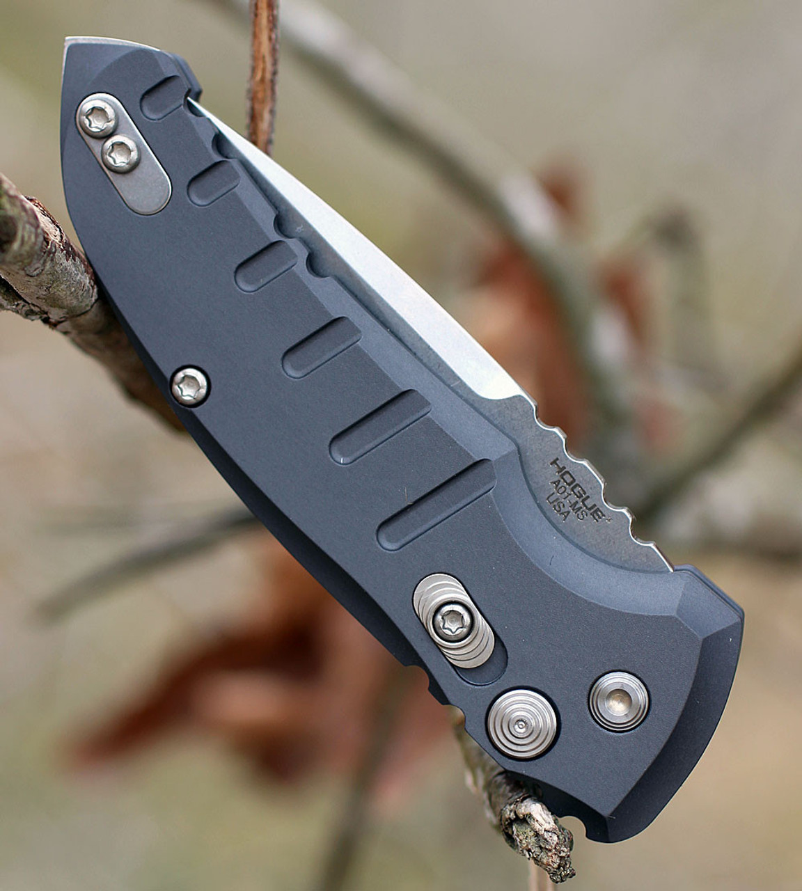 Hogue Microswitch (HO24112) 2.75" CPM-154 Stonewashed Drop Point Plain Blade, Gray Anodized Aluminum Handle