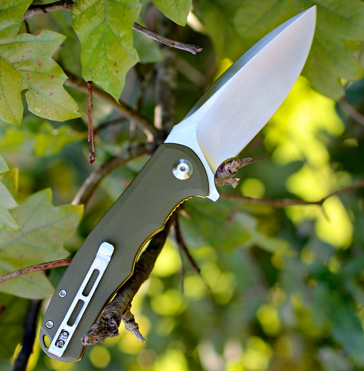 CIVIVI Praxis Folding Knife (C803A)- 3.75" Satin 9Cr18MoV Drop Point Blade, OD Green G-10 Handles