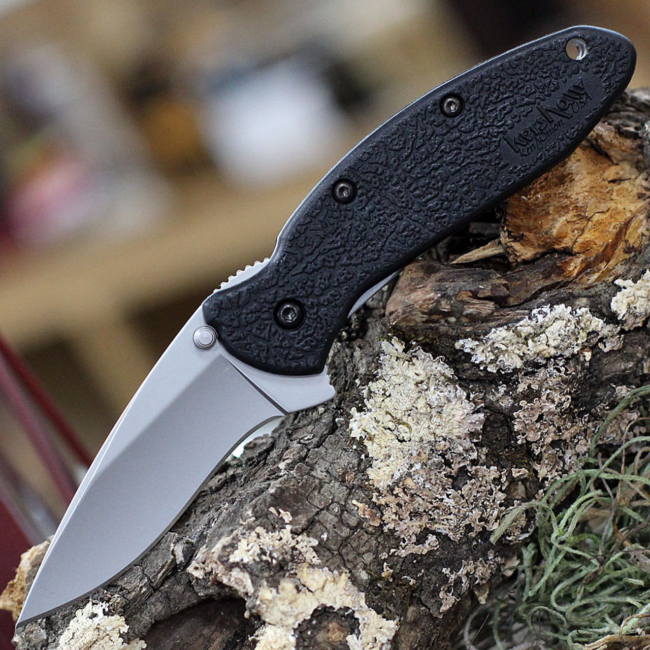 Kershaw Scallion Assisted Opening Knife (1620)- 2.40" Stonewashed 420HC Drop Point Blade, Black GFN Handle