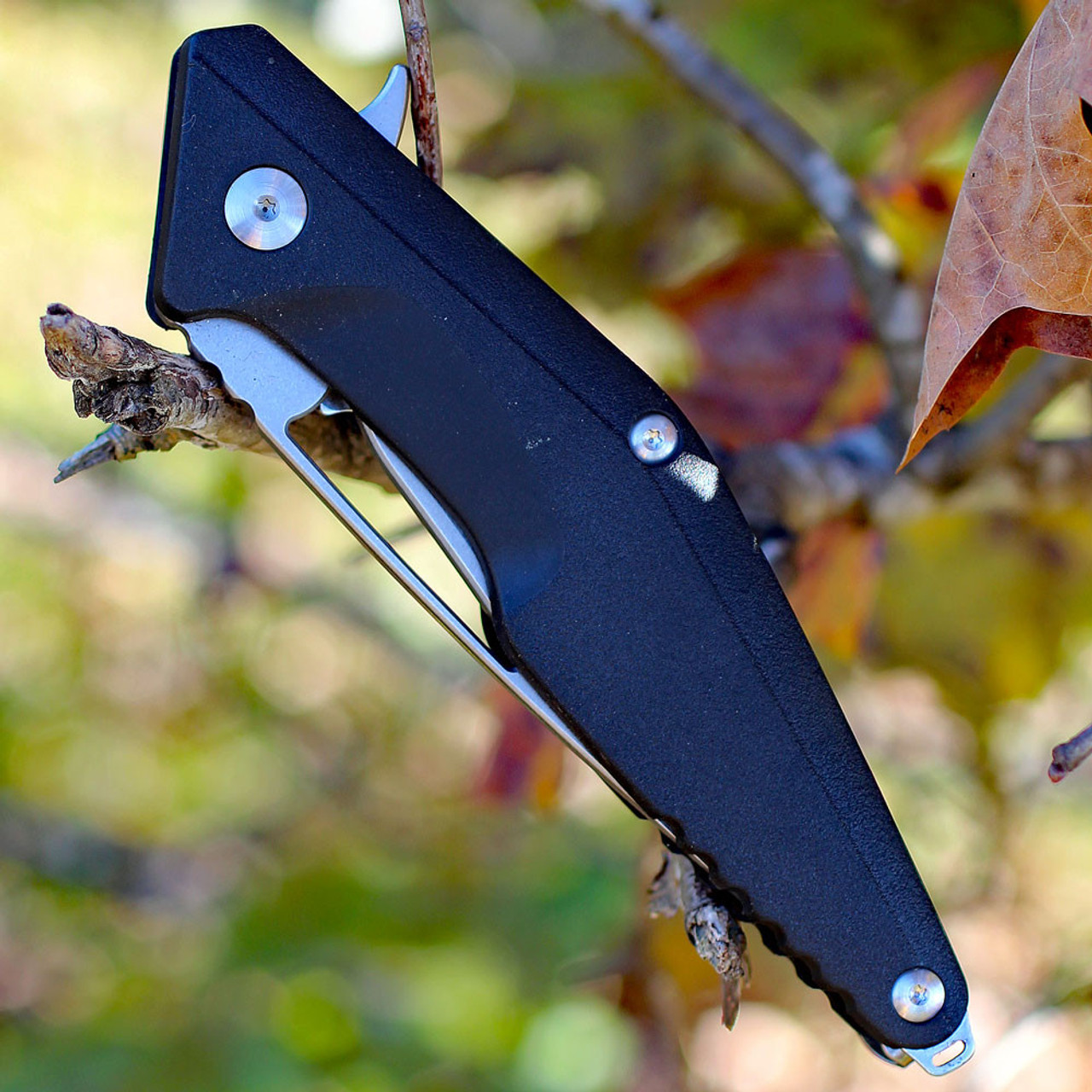 Brous blades Division linerlock Flipper, 4.5" Stonewash D2 Steel Drop Point Plain Blade, Black Polymer Handle