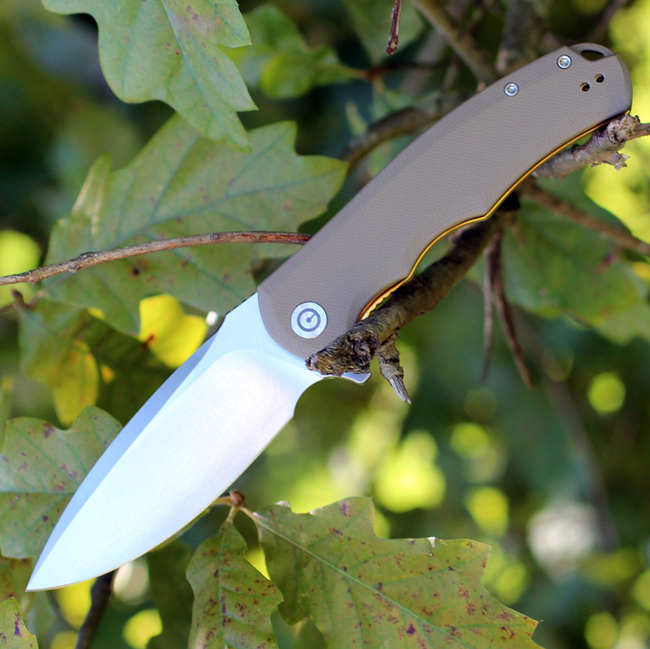 CIVIVI Praxis Folding Knife (C803B)- 3.75" Satin 9Cr18MoV Drop Point Blade, Tan G-10 Handles