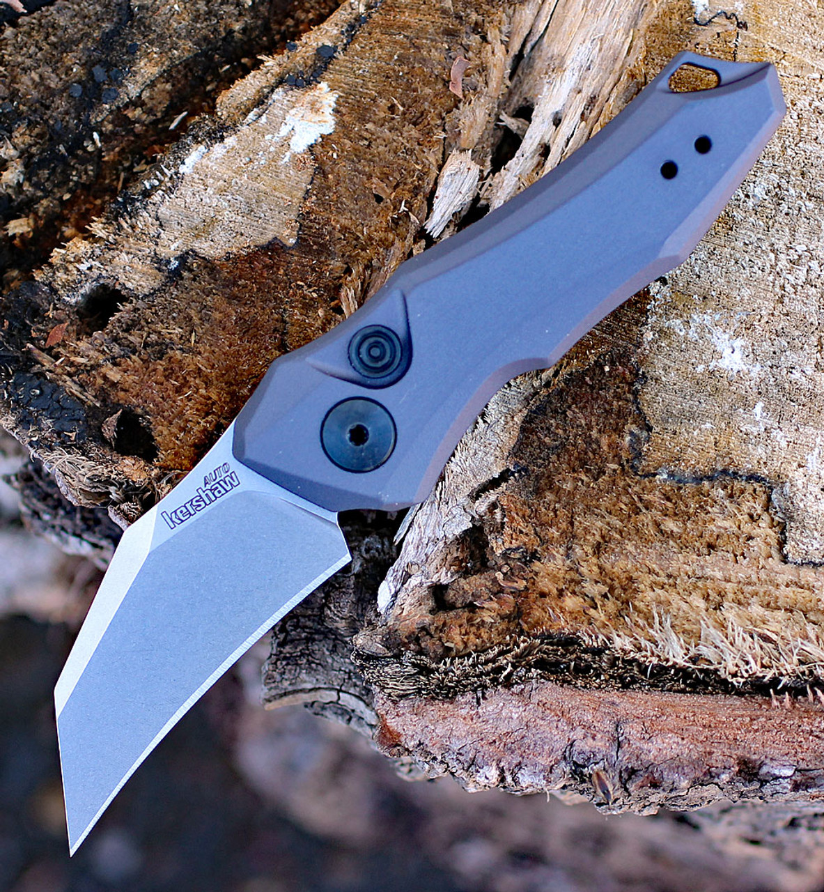 Kershaw Launch 10 Automatic Knife (7350)- 1.9" Stonewashed CPM-154 Hawkbill Blade, Gray Aluminum Handle