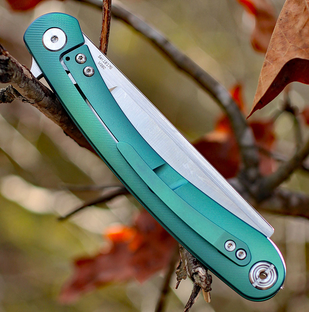 Artisan Orthodox ATZ1817GGNM, 3.75" M390 Satin Blade, Green Titanium Handle