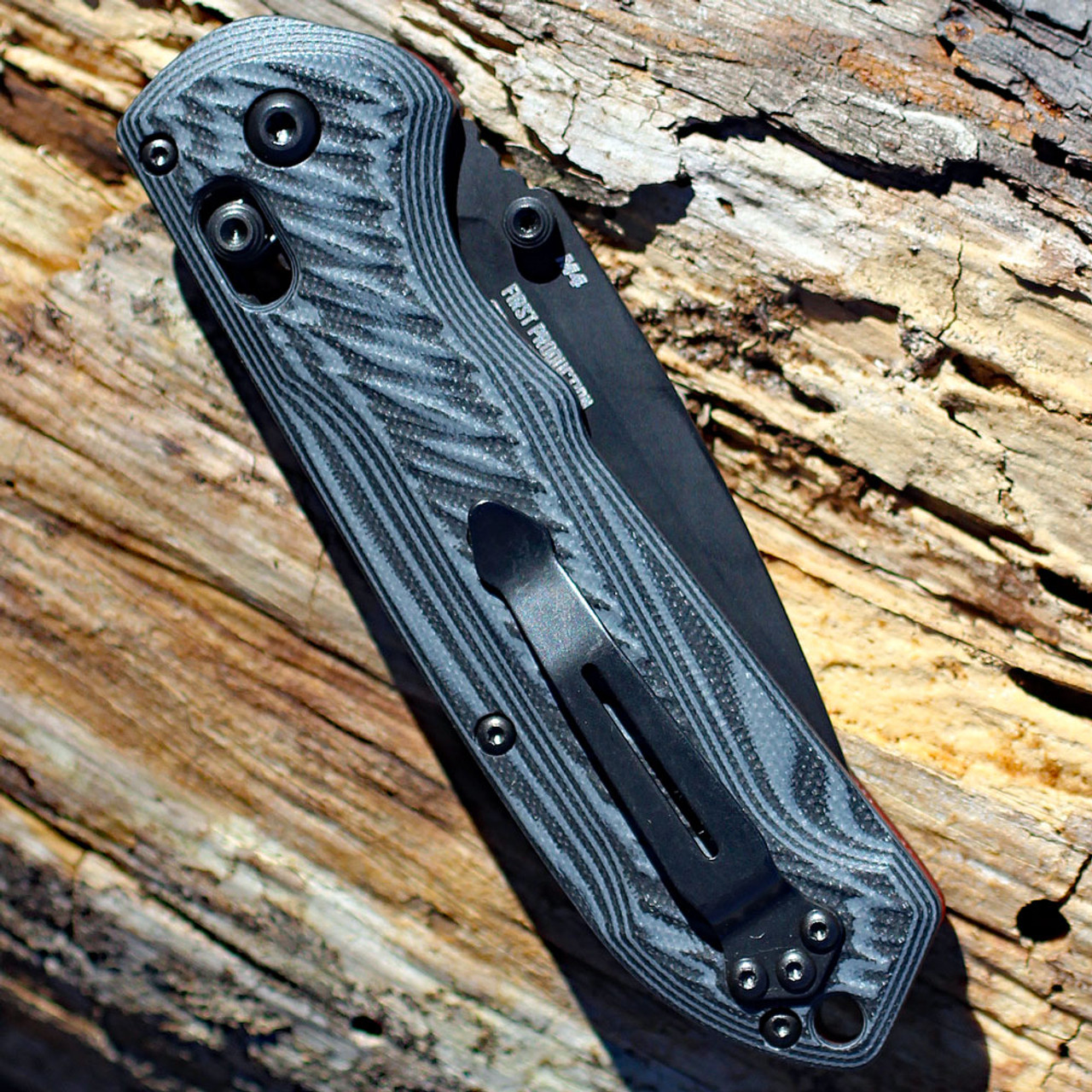 Benchmade Freek Folding Knife 3.6" Black Cerakoted CPM-M4 Plain Blade, Black/Gray G10 Handles - 560BK-1