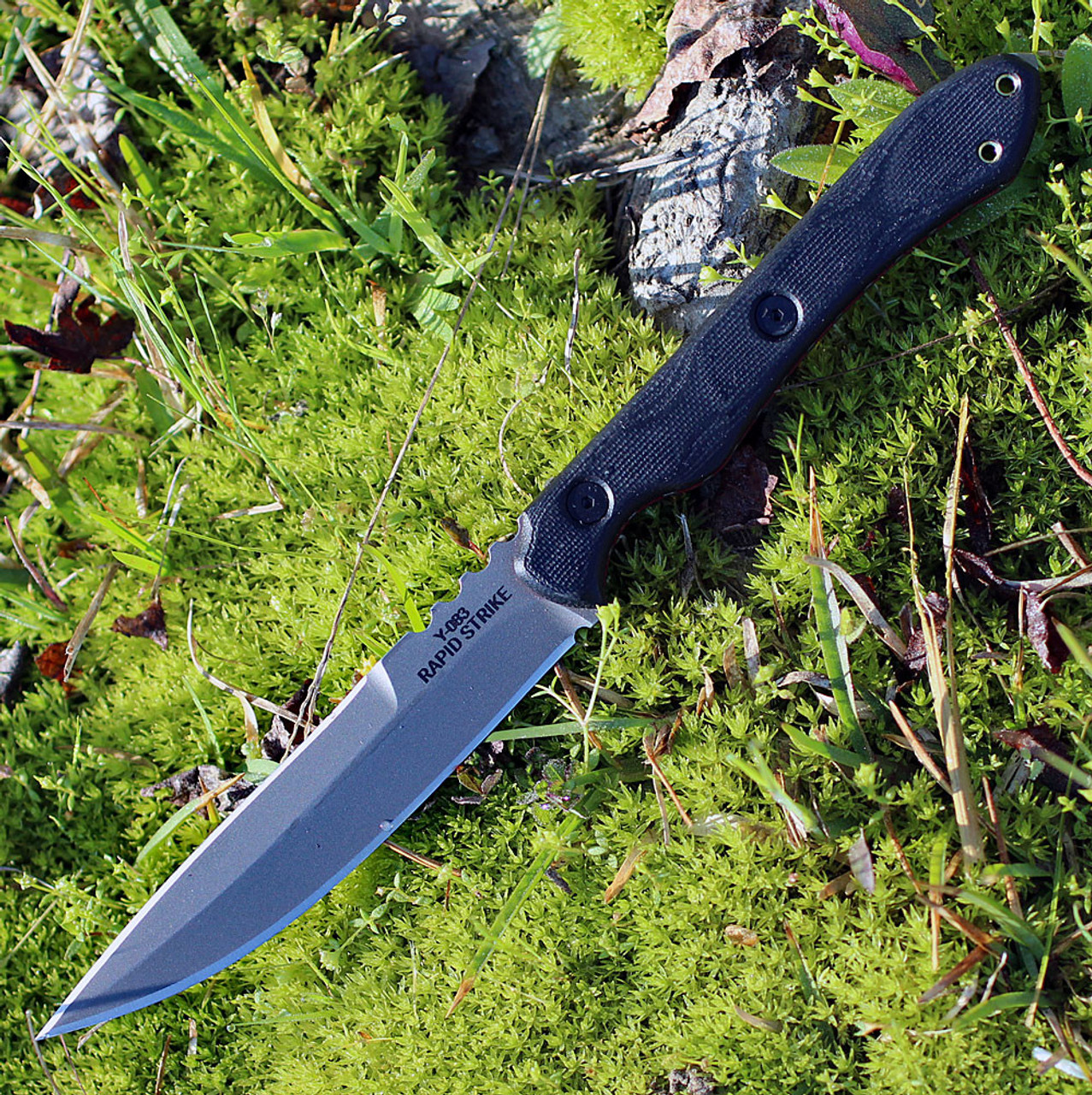 TOPS RDSK-01TS Rapid Strike w/Top Edge Serrations, 4.13" 154cm Tumble Plain Blade, Black G-10 Handle