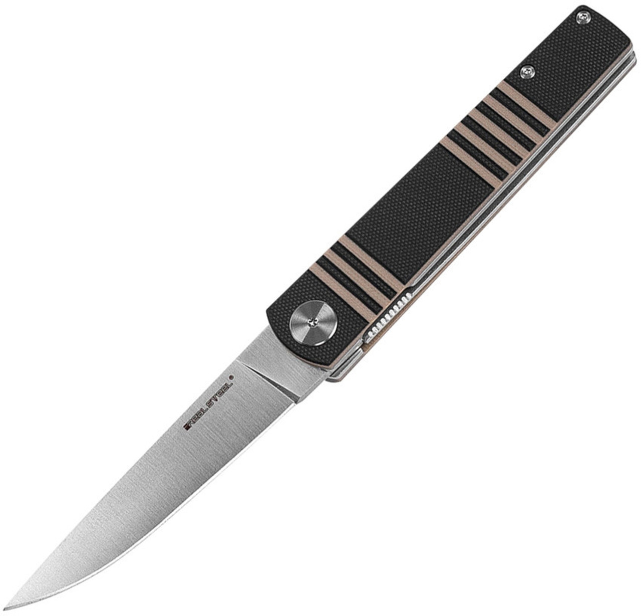 Real Steel Ippon Linerlock RS7241, 3.7" Bohler Steel Plain Blade, Tan /Black  G-10 Handle