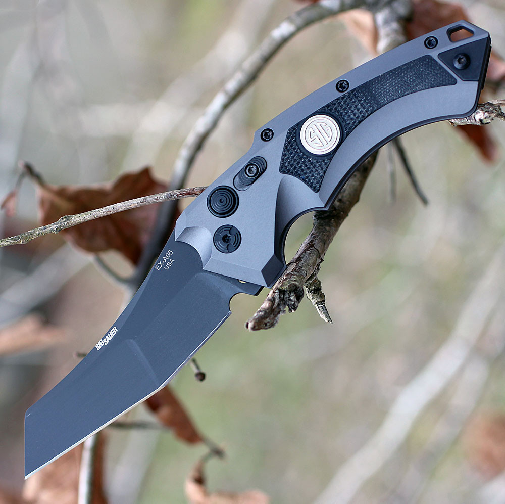 Hogue Sig Sauer 36522 EX-A05 Tactical Folder, 3.5" CPM154 Wharncliffe Plain Blade, Grey Aluminum/Black G-10 Handle