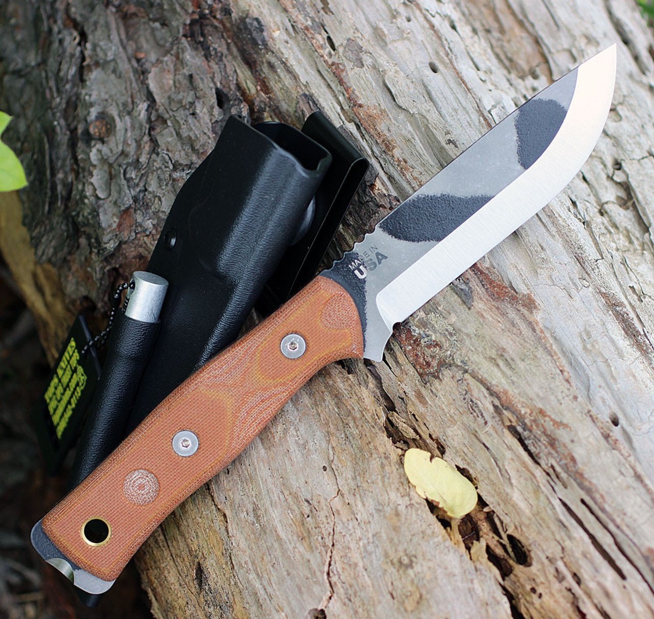 TOPS BROS-01C B.O.B. Fieldcraft CAMO, 4.75" 1095 Camo Plain Blade, Tan Micarta Handle-Kydex Sheath