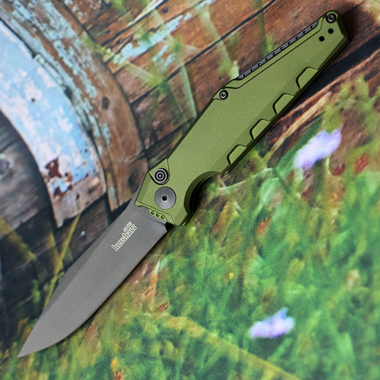 Kershaw Launch 7 Automatic Knife (7900OLBLK)- 3.75" Black CPM-154 Drop Point Blade, OD Green Aluminum Handle