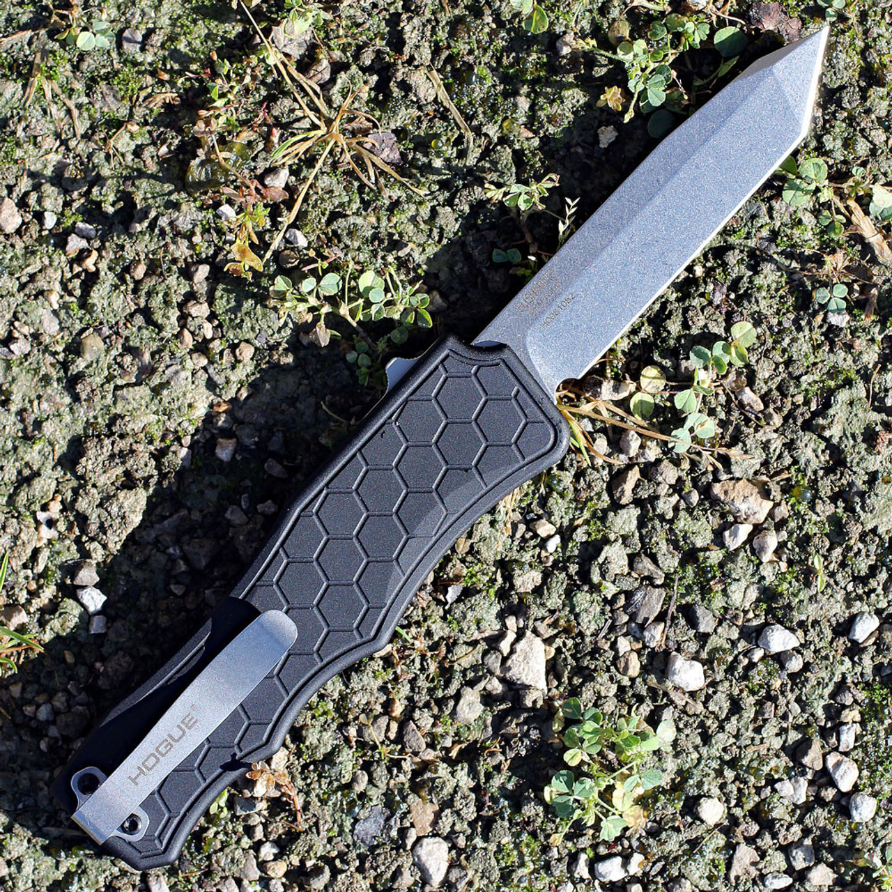 Hogue Exploit OTF (HO34040) 3.5" CPM S30V Stonewashed Tanto Plain Blade, Black Anodized Aluminum Handle