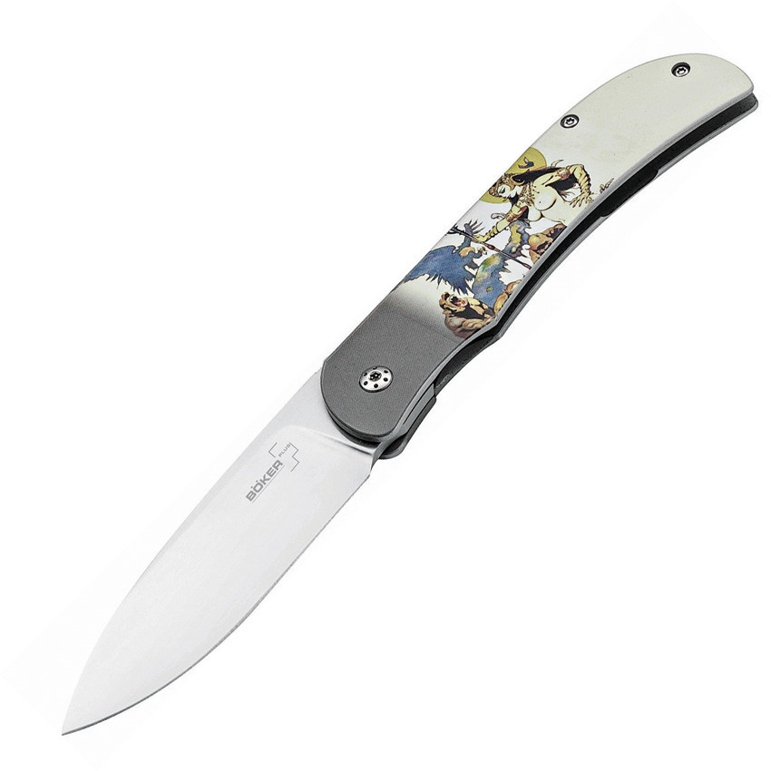 Boker Plus 01BO651 Exskelibur I Frazetta, 3.5" 440C Plain Blade, Aluminum  Handle