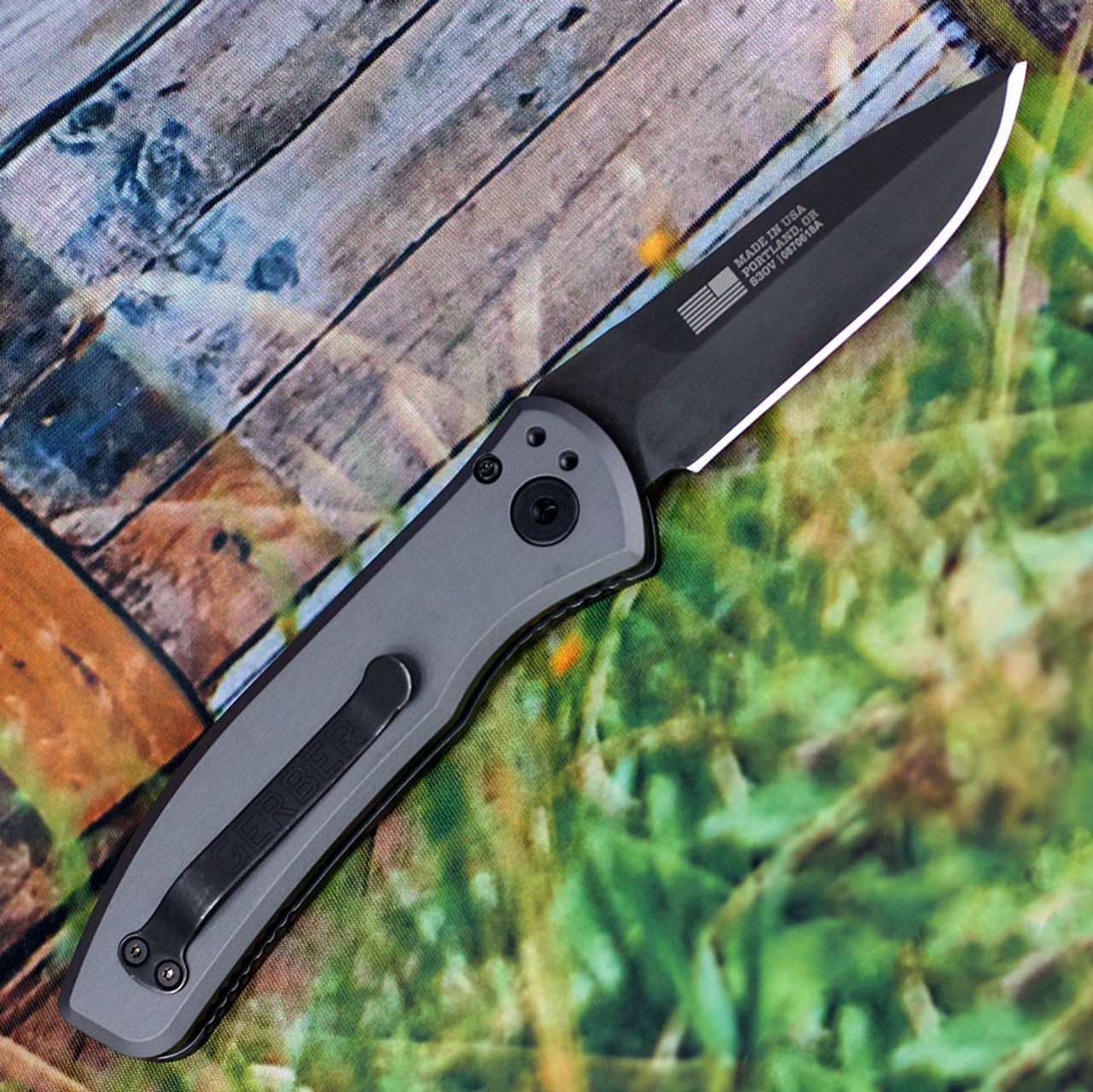 Gerber Empower Auto 30-001325, 3.25" Black CPM-S30V Plain Blade, Grey Aluminum Handle