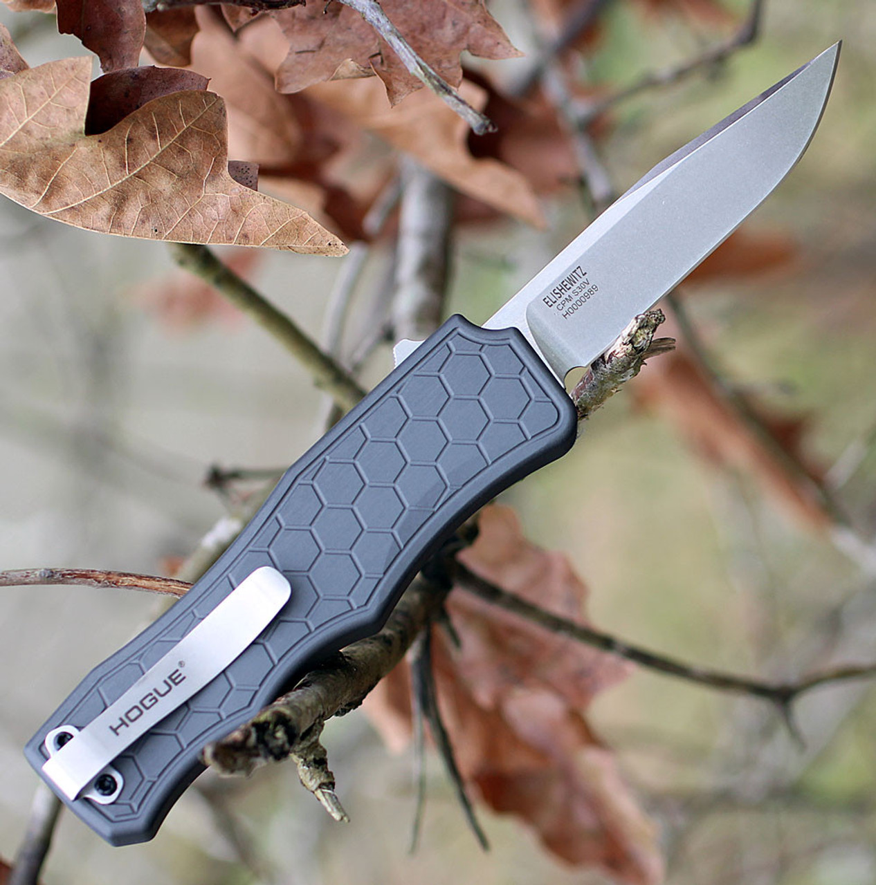 Houge Exploit 34052 OTF, 3.5" CPM S30V Clip Point Tumbled Blade, Matte Grey Aluminum Handle