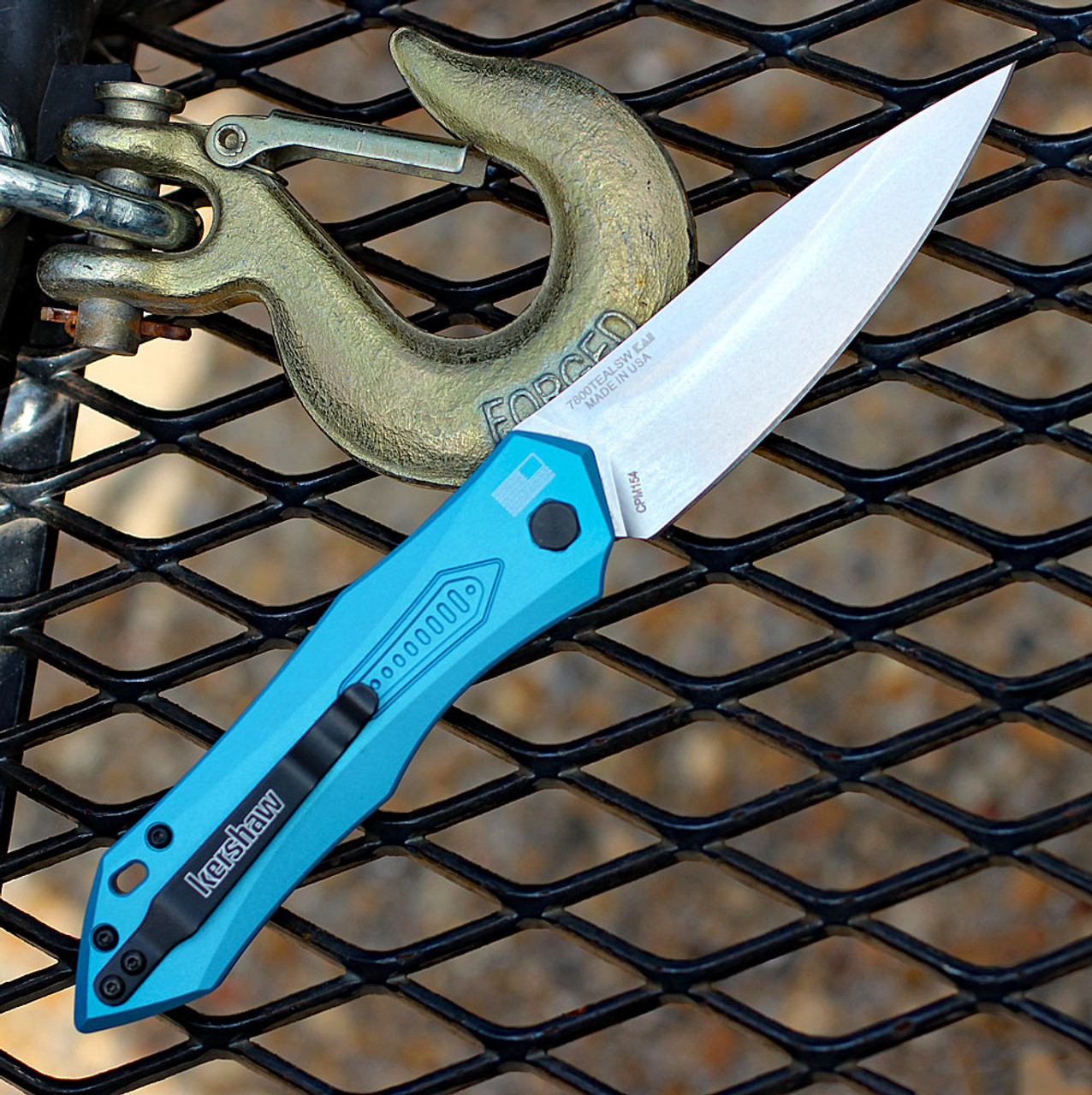 Kershaw Launch 6 Automatic Knife (7800TEALSW)- 3.75" Stonewashed CPM-154 Drop Point Blade, Teal Aluminum Handle