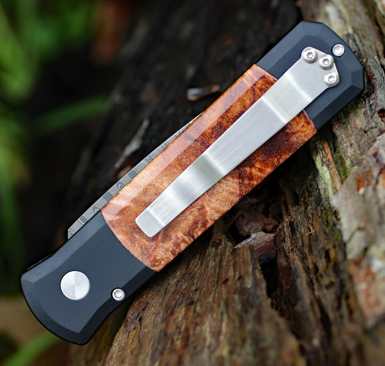 Pro-Tech Godson Custom Automatic Maple Burl (3.15" Chad Nichlos Ladder Damascus) 706-DAM-Ladder